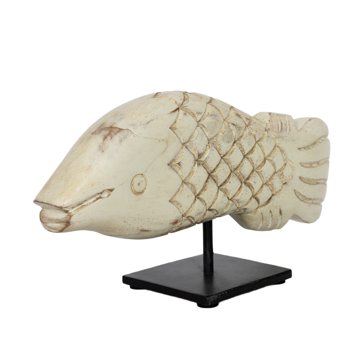 Carved Wood Fish On Iron Stand Large