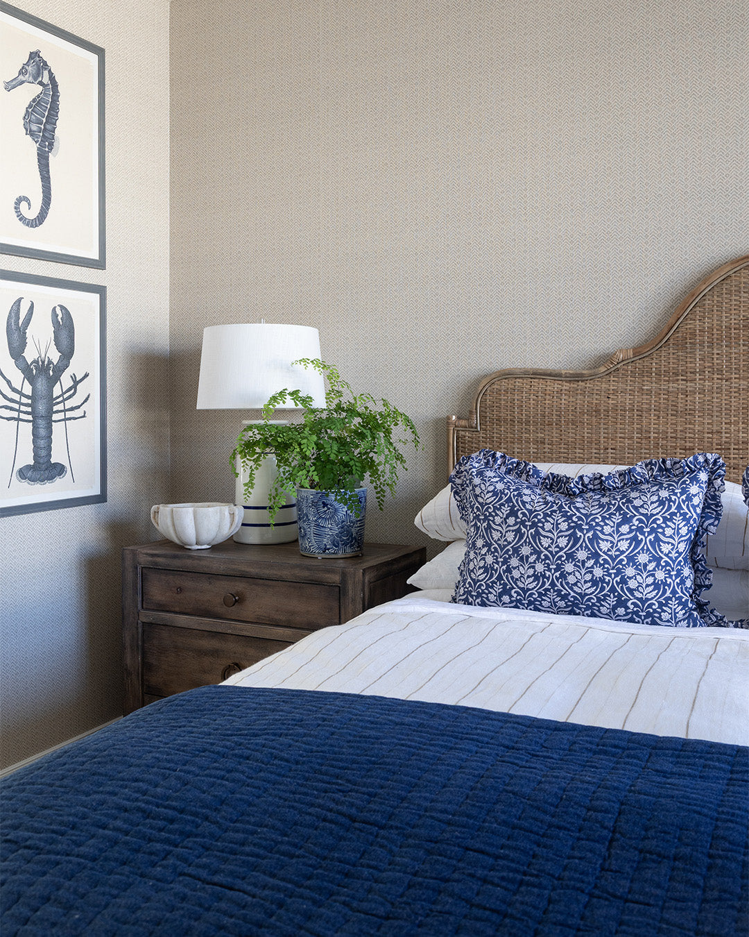 Amara Scalloped Bedhead - Mud Grey