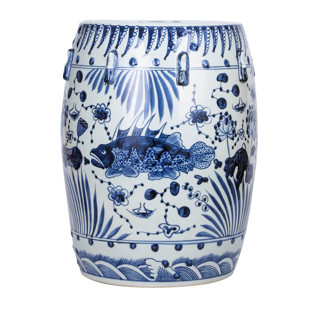 B&W Fish Porcelain Garden Stool