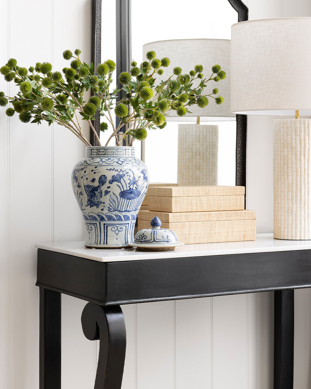 Black Console with Marble Top