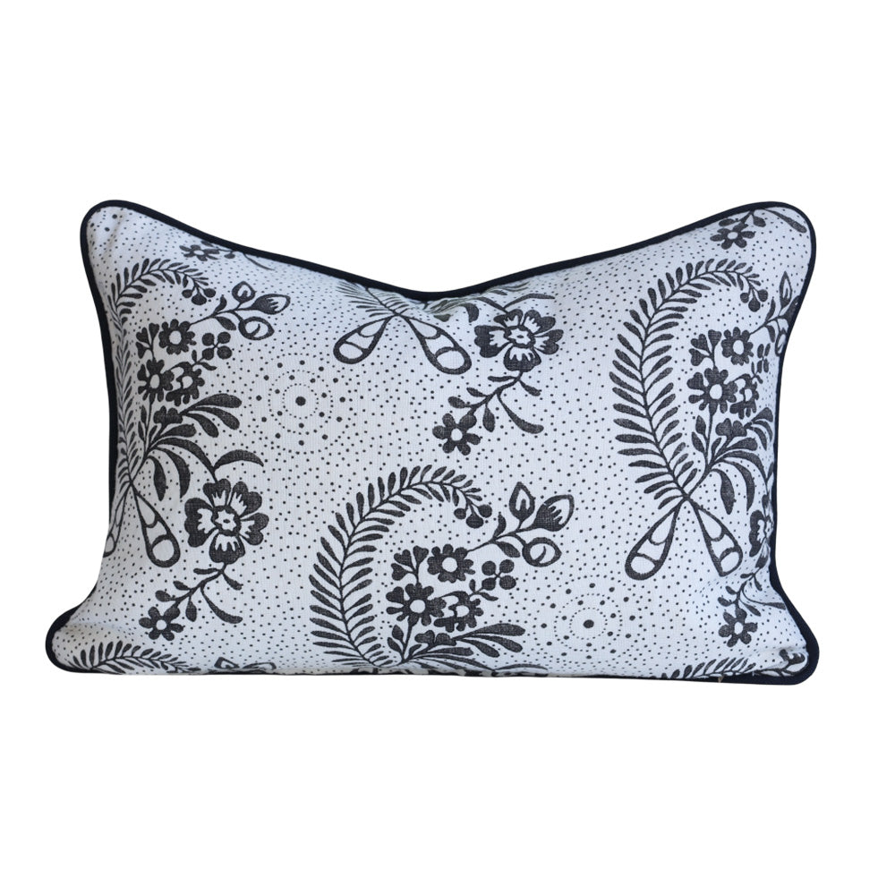 Black & Ivory Floral Lumbar Cushion