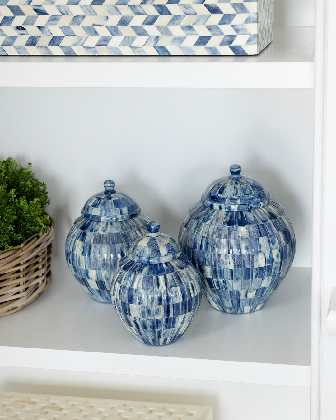 Blue Bone Carved Jar L