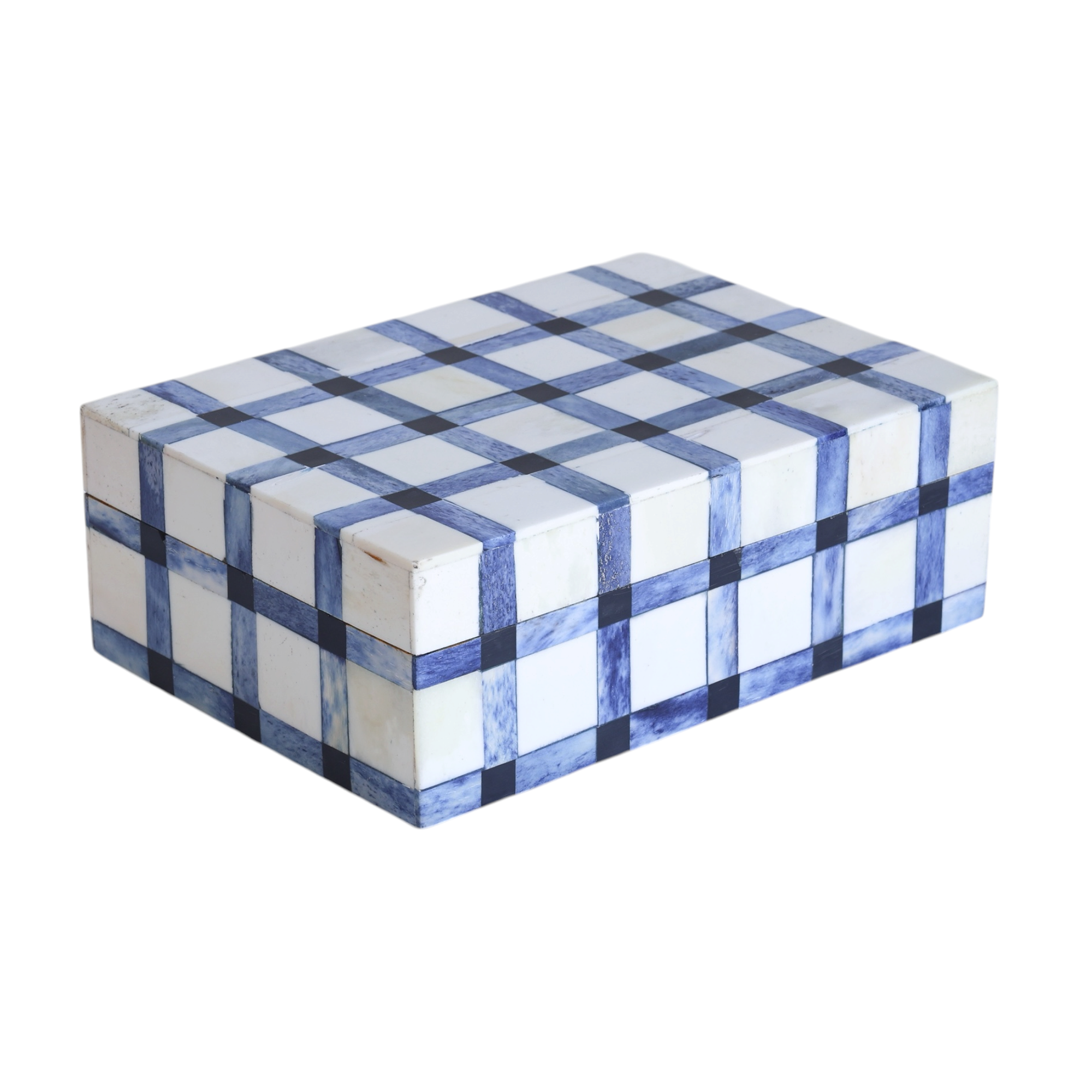 Blue Gingham Bone Box