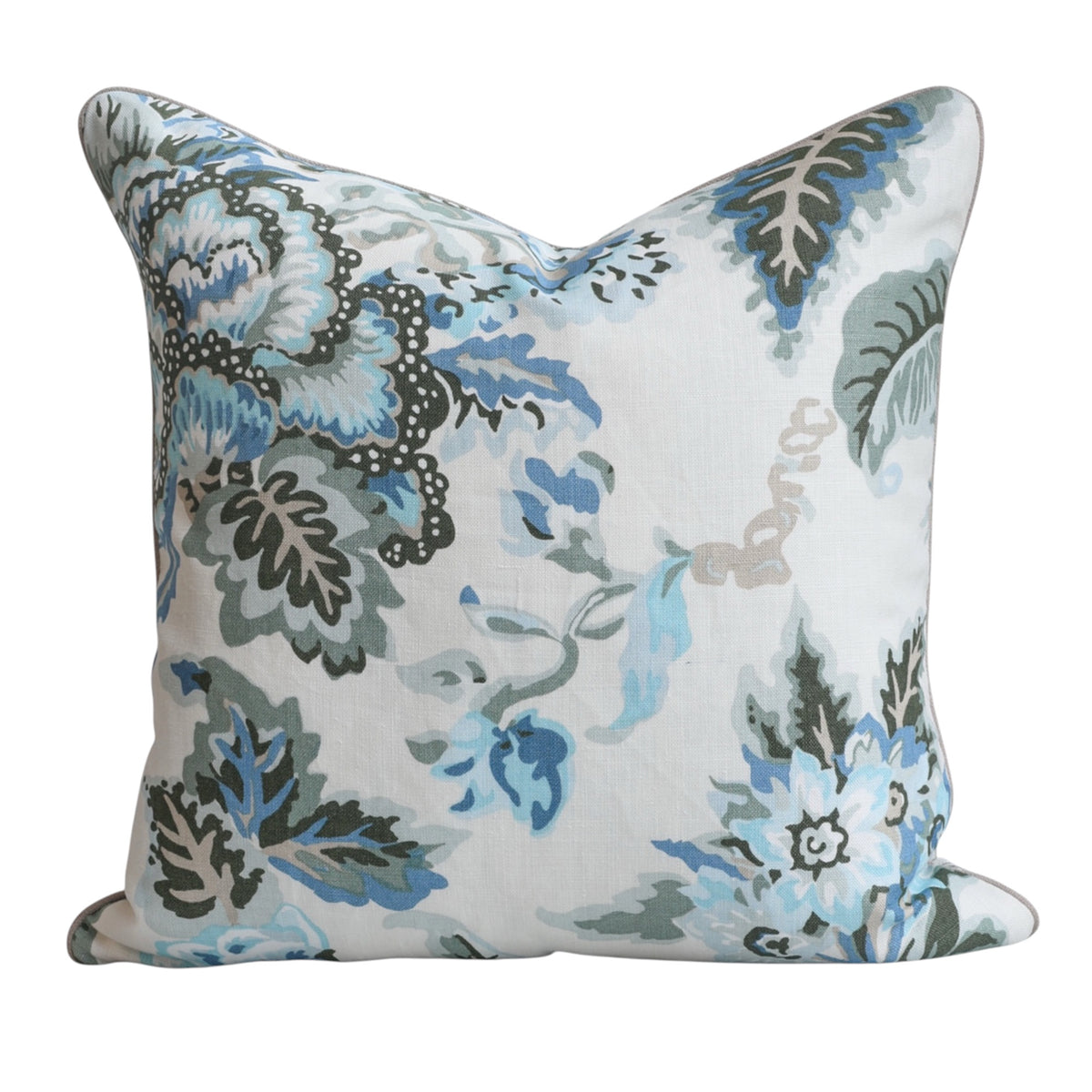 Blue & Green Peony Cushion