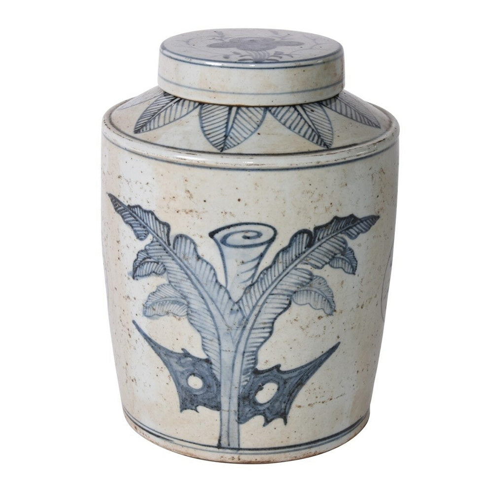 Blue & White Palm Leaf Tea Jar