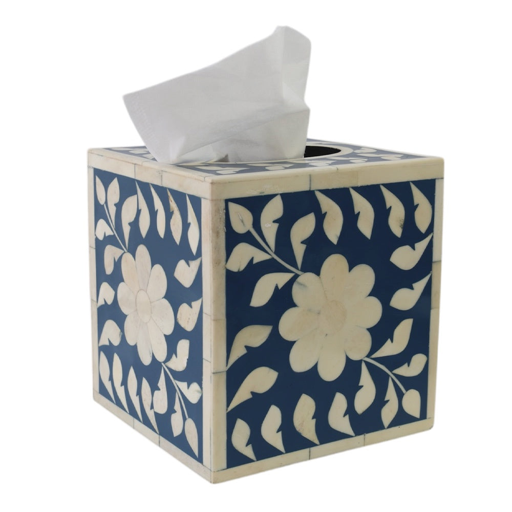 Blue & Bone Square Tissue Box