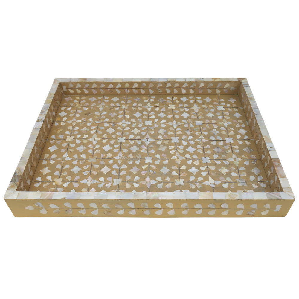 Caramel & MOP Floral Tray