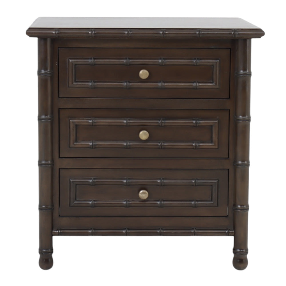 Faux Bamboo 3 Drawer Bedside
