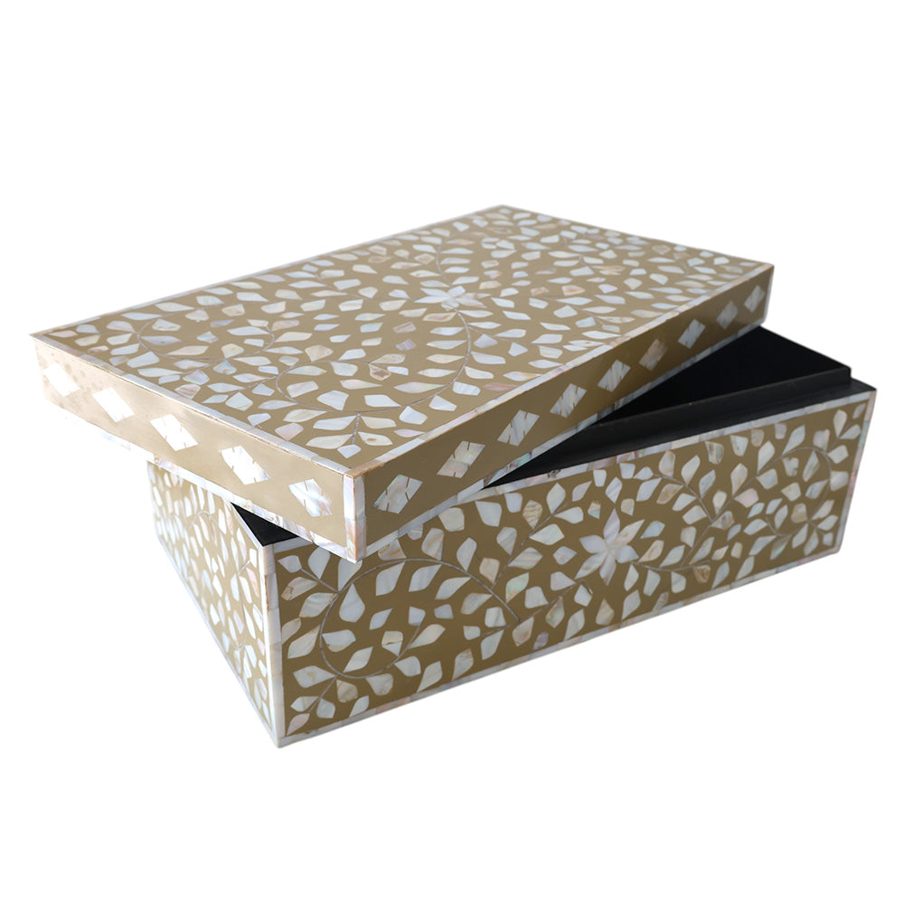 Caramel and MOP Floral Box LRG