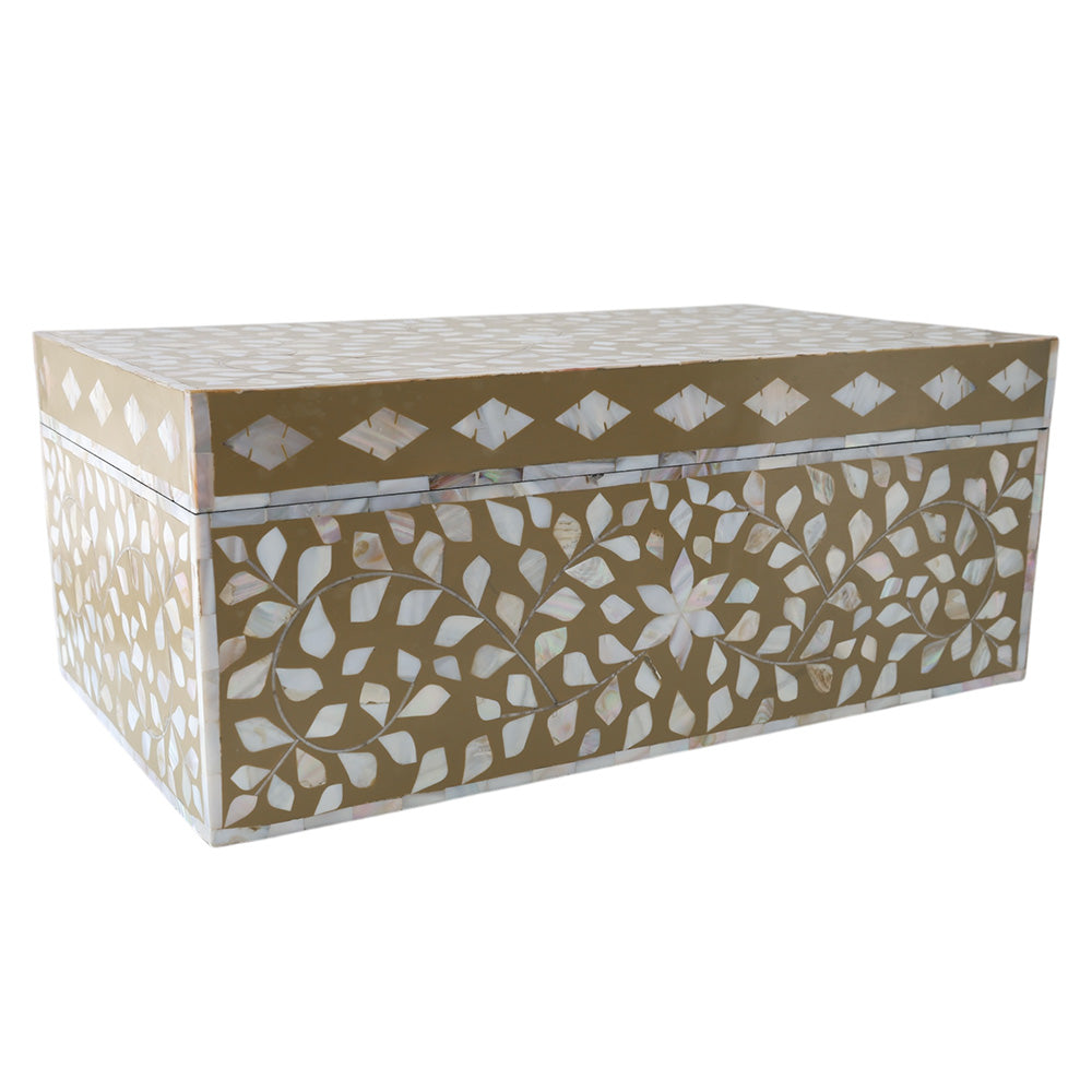 Caramel and MOP Floral Box LRG