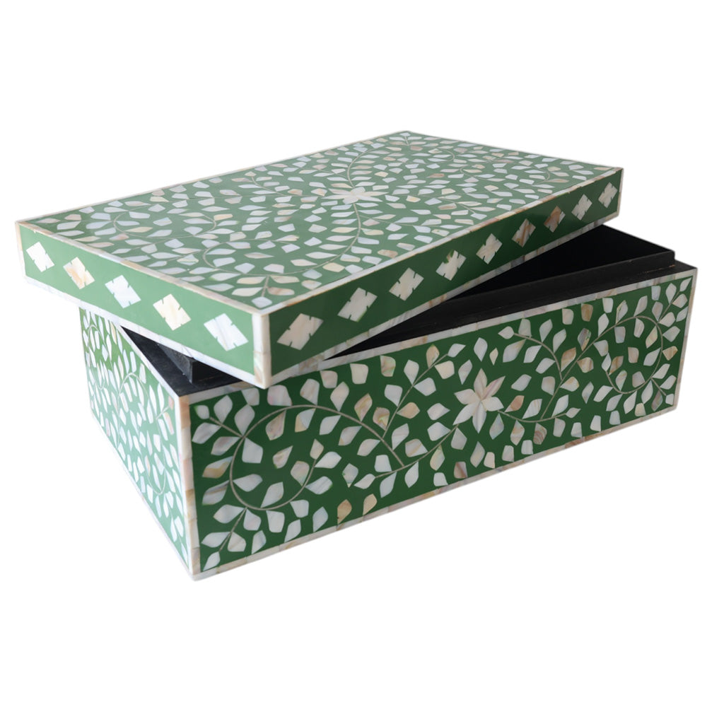 Green and MOP Floral Box LRG