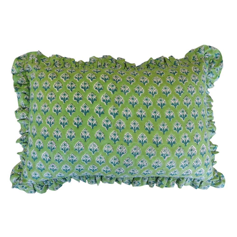 Herb Green & Floral Ruffle Cushion