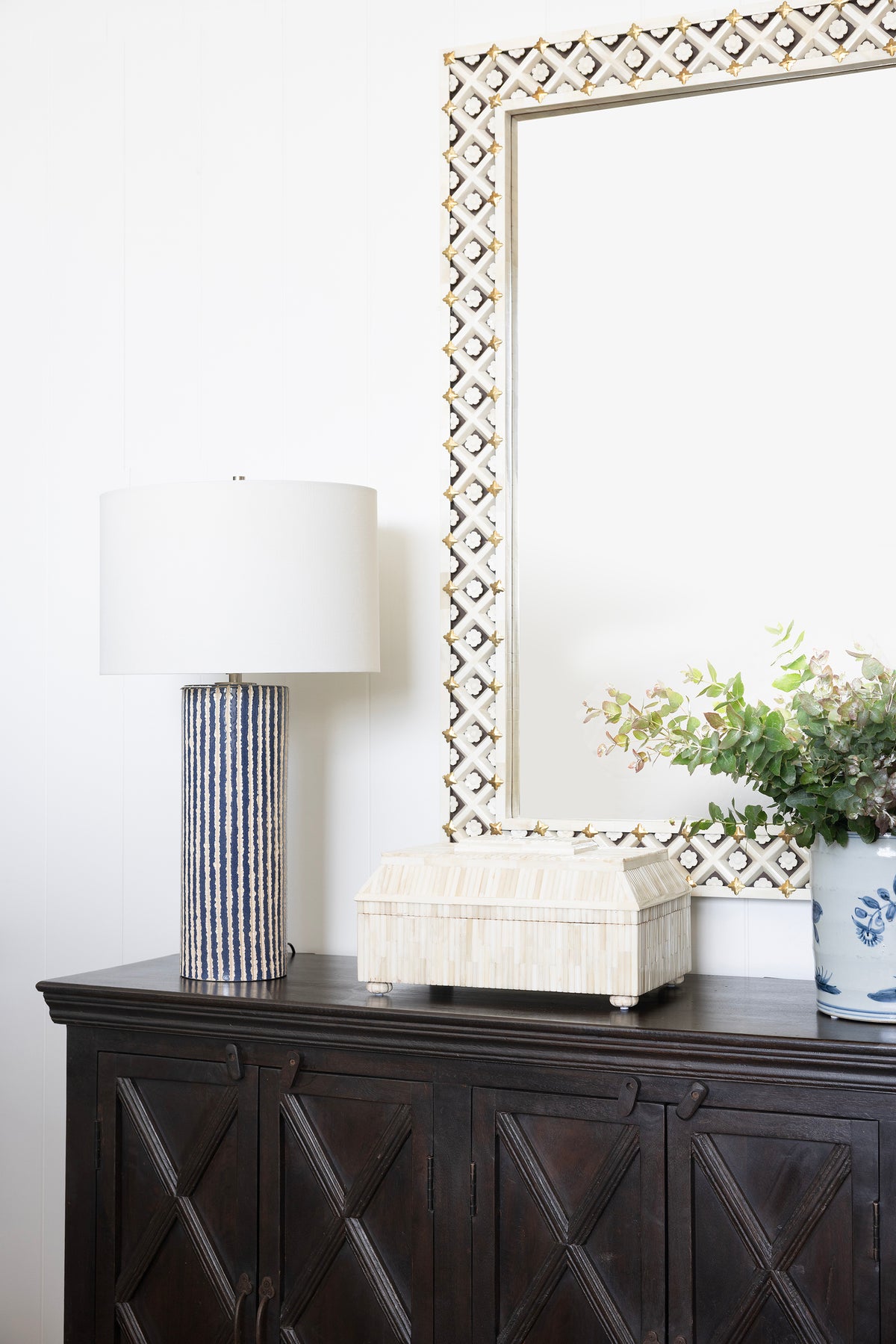 Carved Floral Bone Mirror