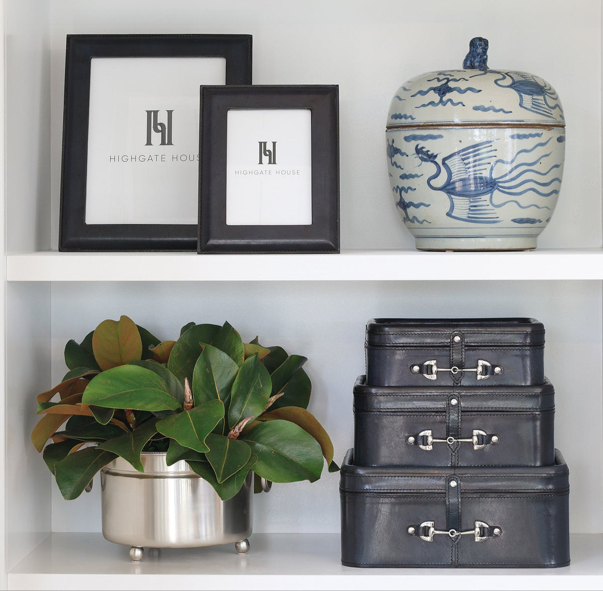 Navy & Silver Leather Box LGE