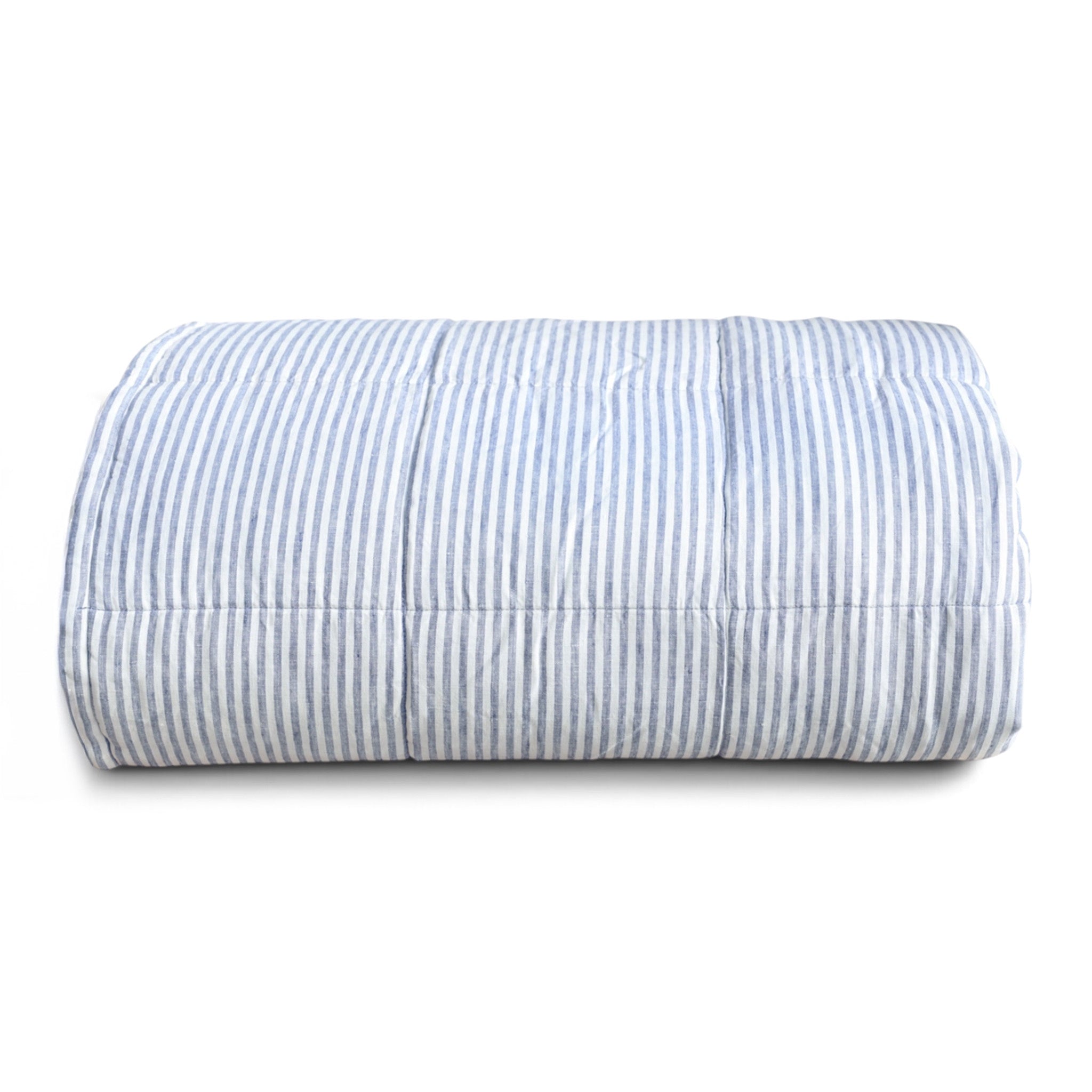 Midnight Blue Stripe Linen Comforter