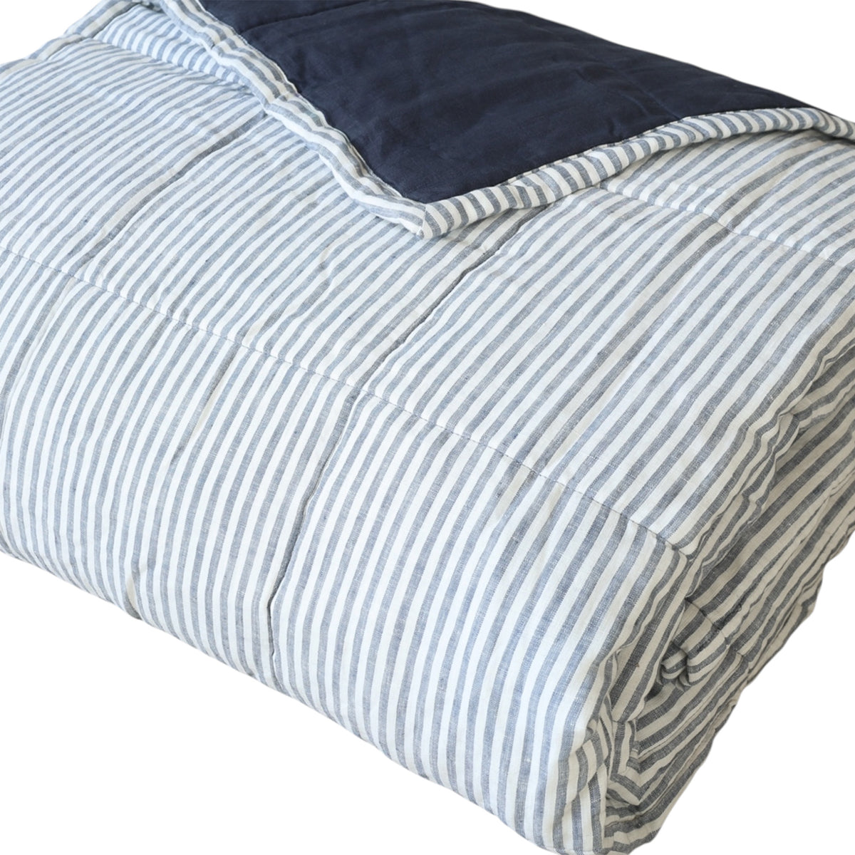 Midnight Blue Stripe Linen Comforter