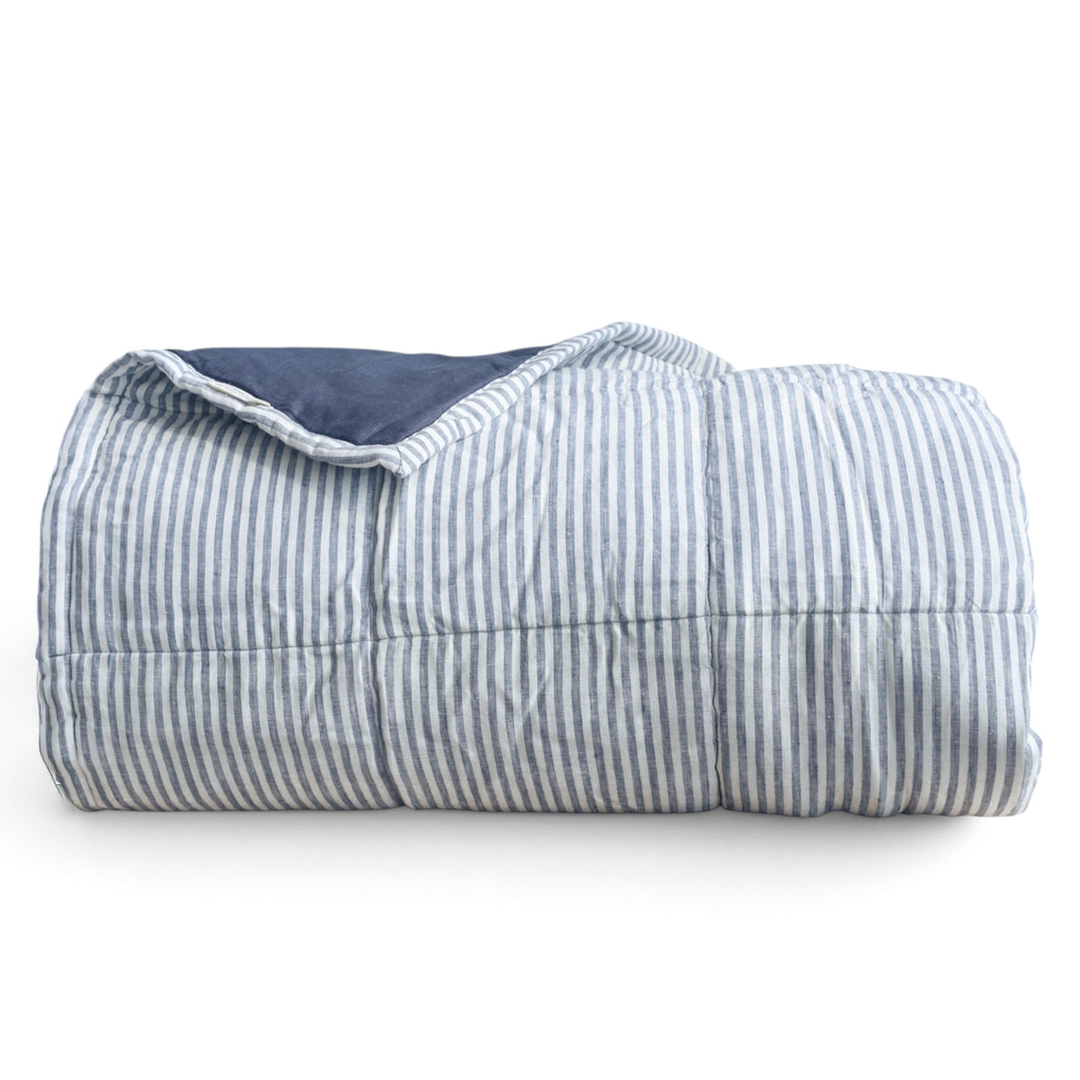 Midnight Blue Stripe Linen Comforter