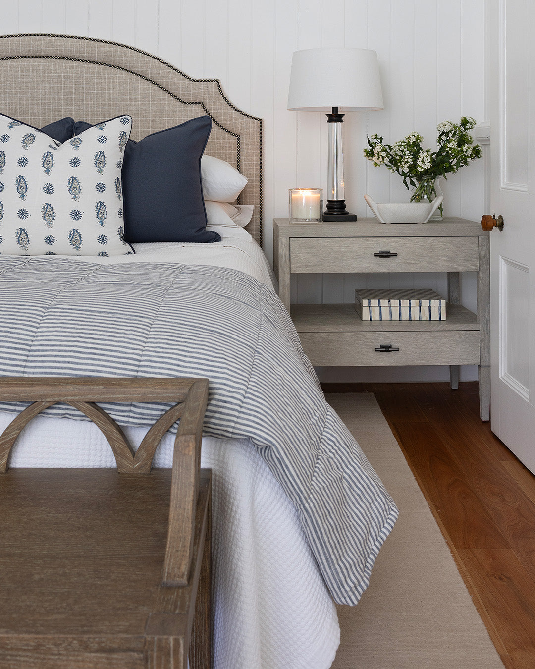 Midnight Blue Stripe Linen Comforter