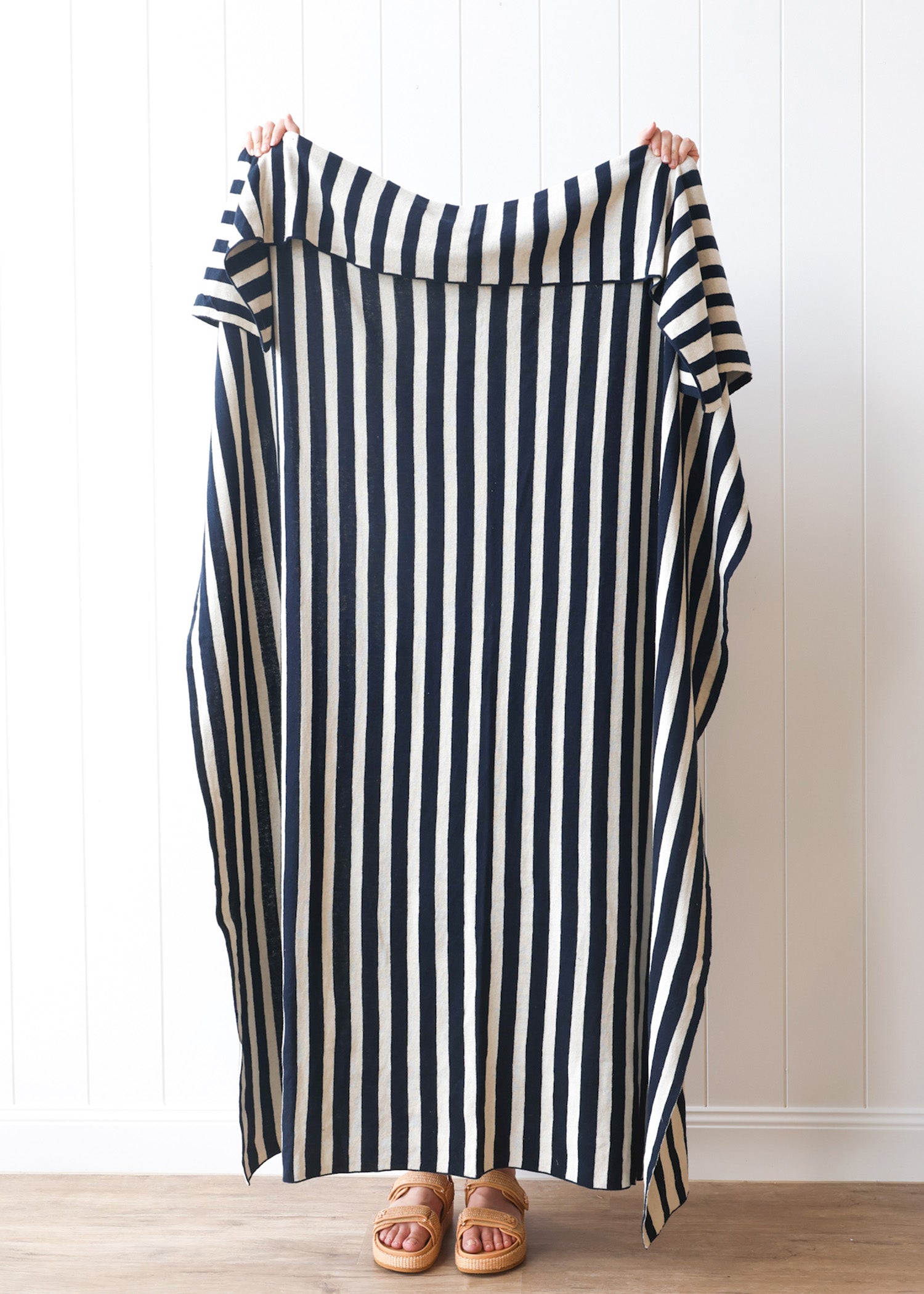 Striped Cotton Throw Navy