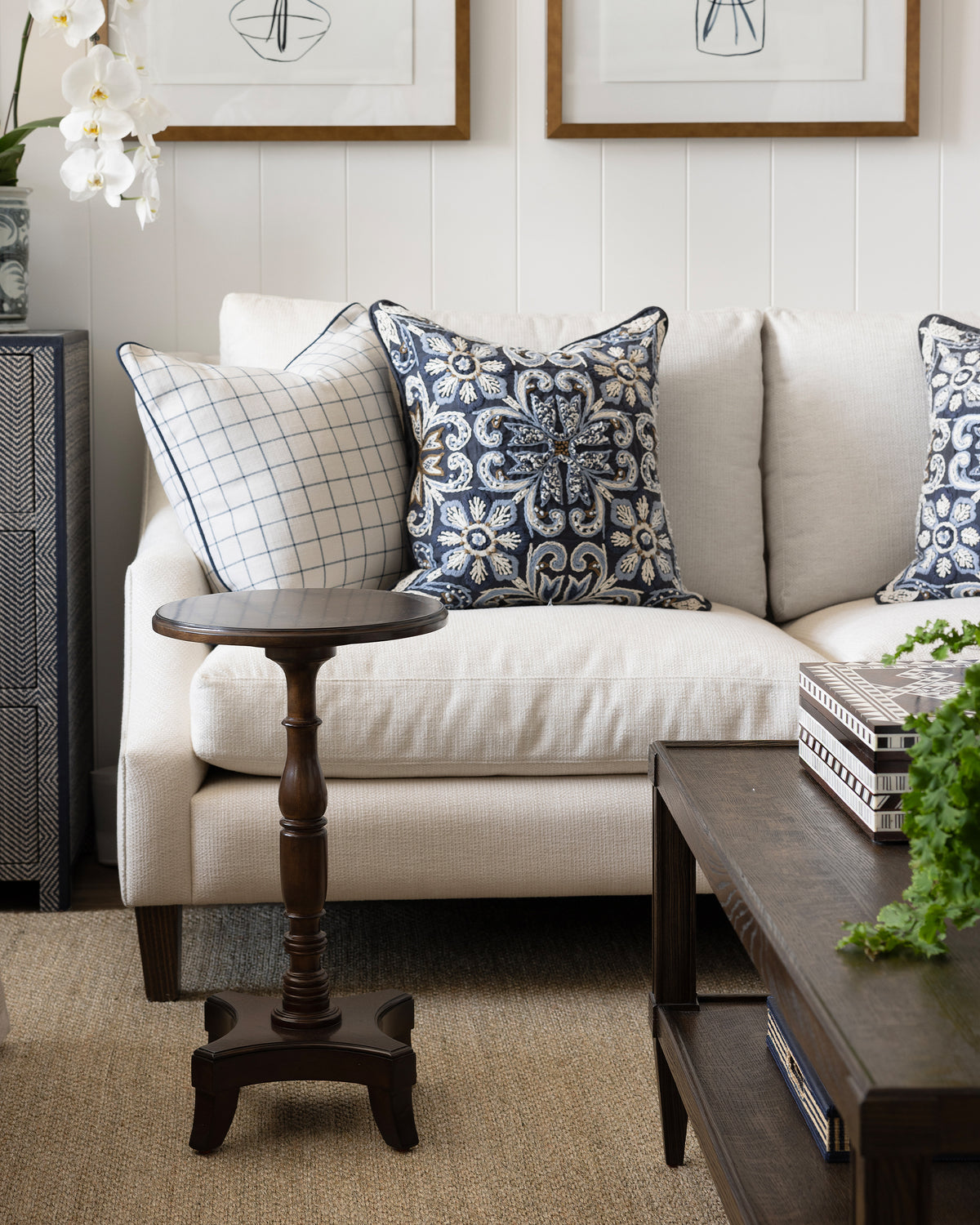 Navy Hand Embroidered Cushion