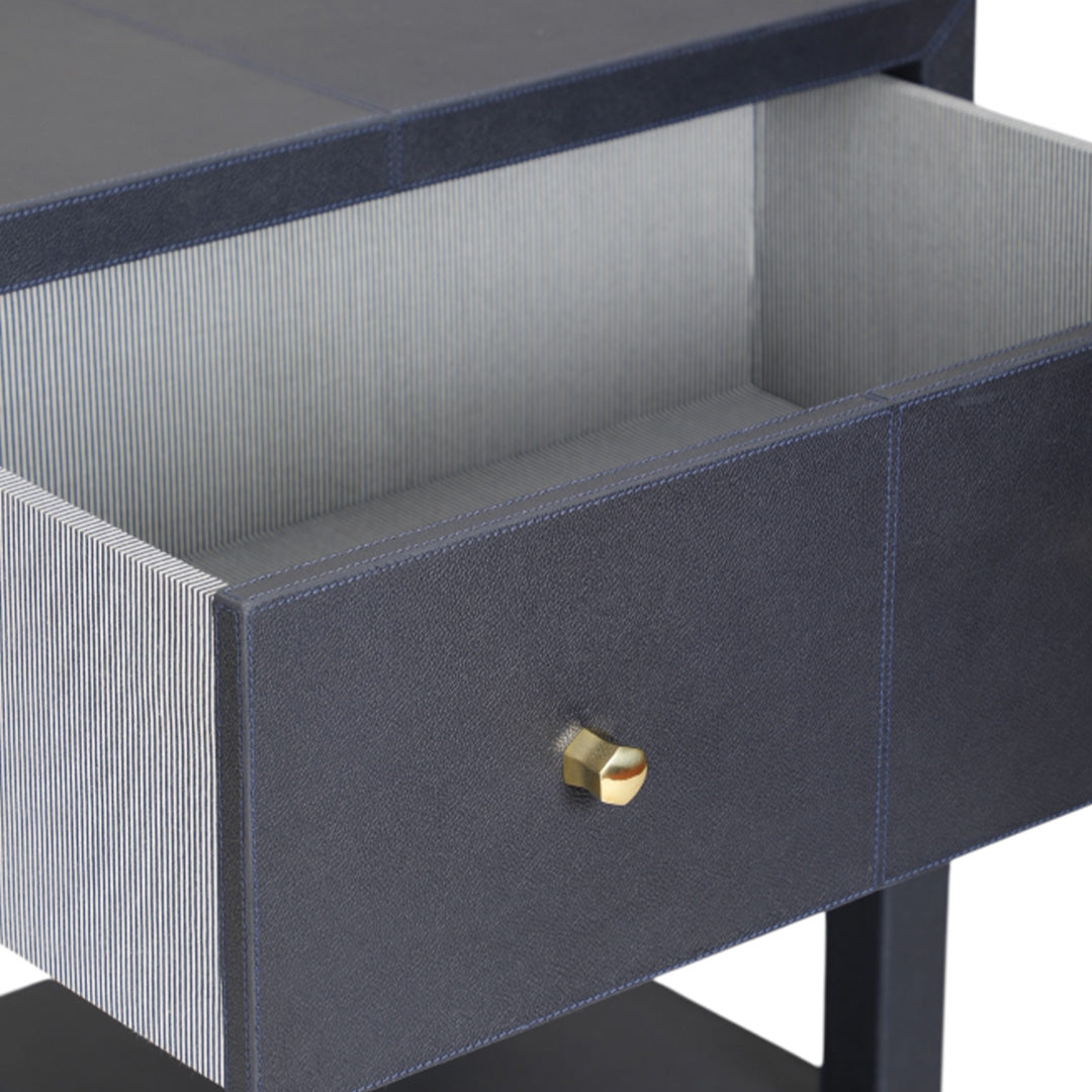 Navy Leather Bedside Table