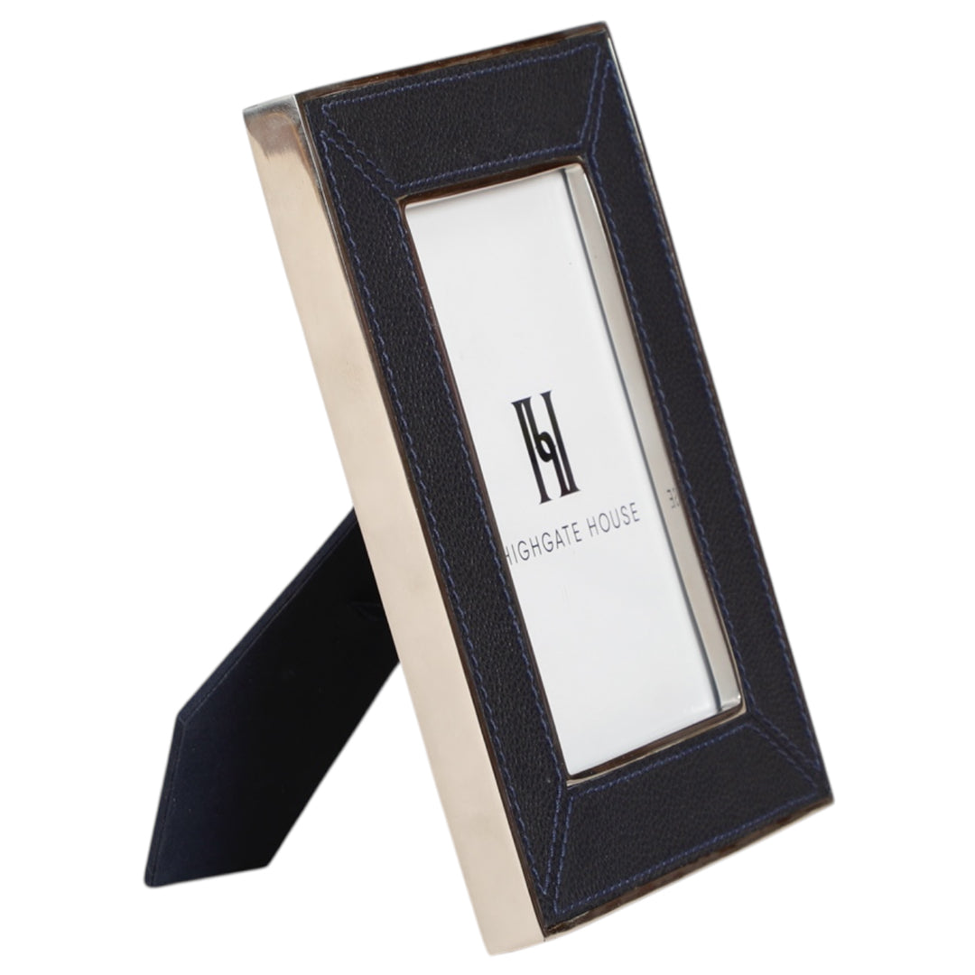 Navy Leather & Silver Frame