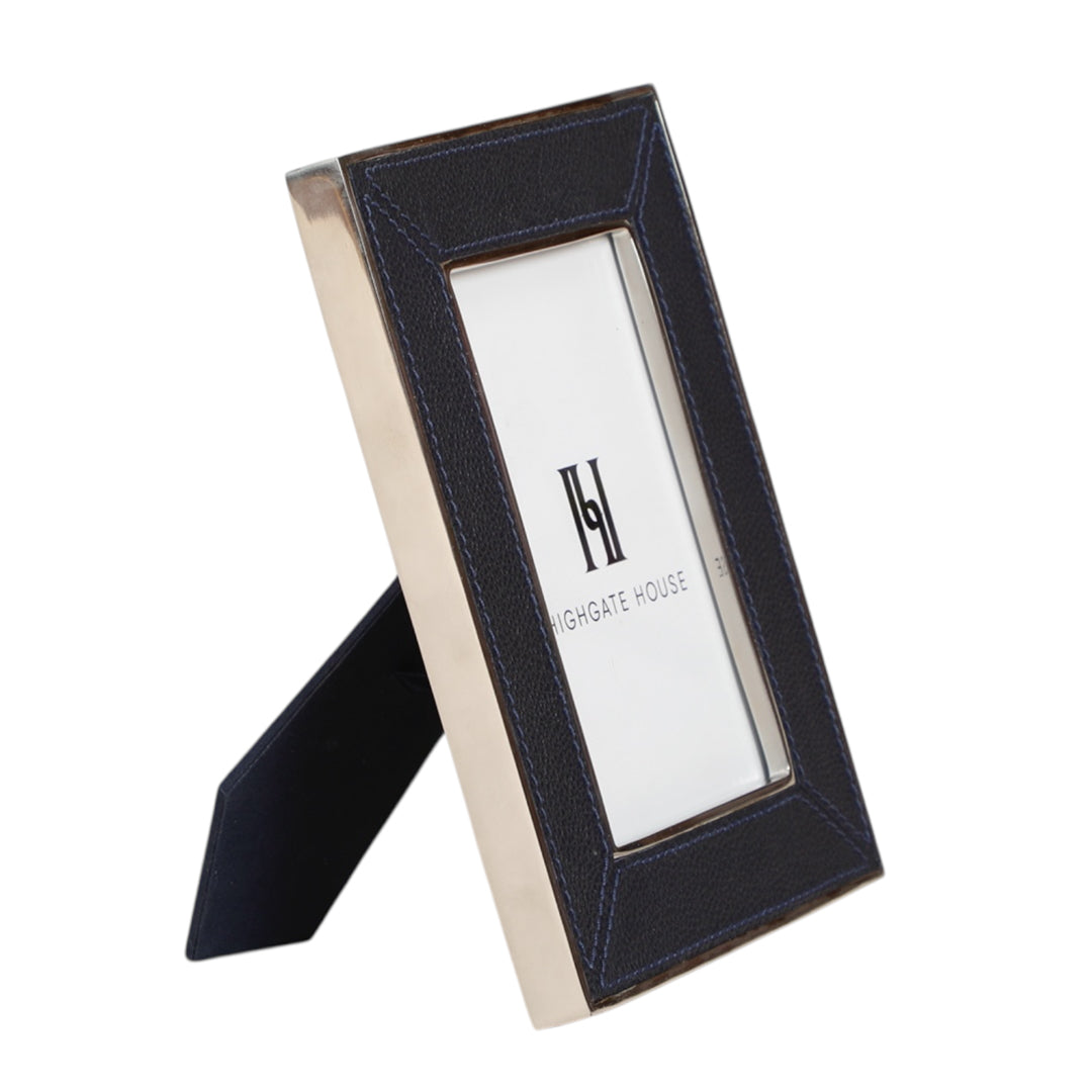 Navy Leather & Silver Frame