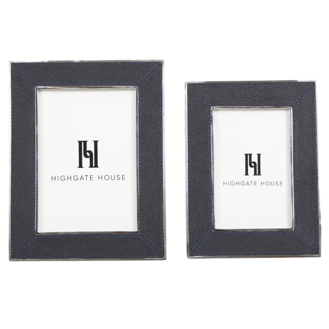 Navy Leather & Silver Frame