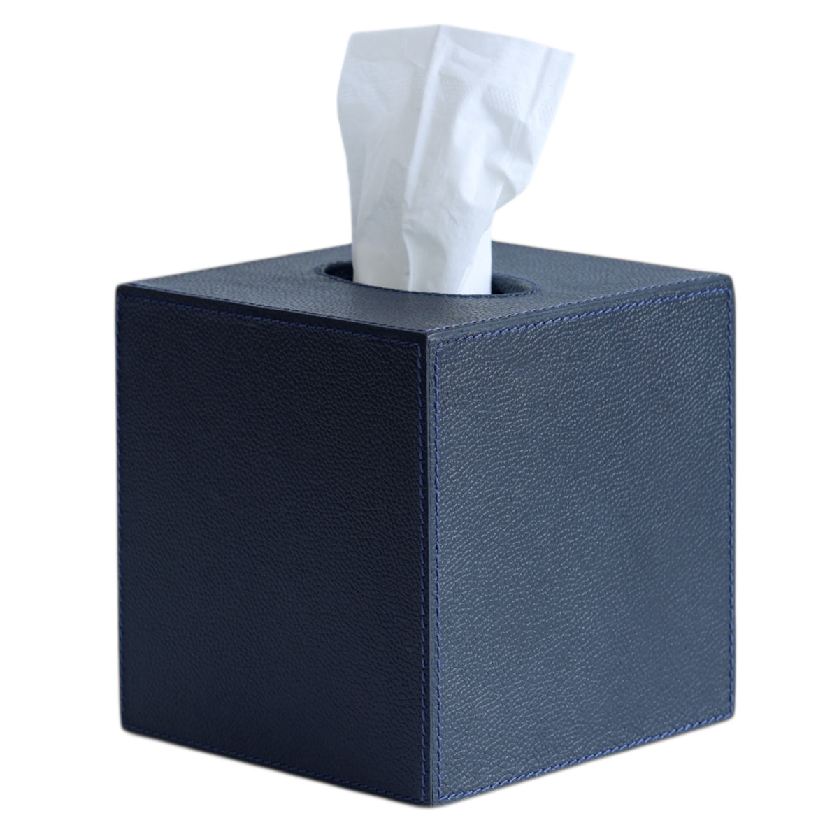 Navy Leather Tissue Box