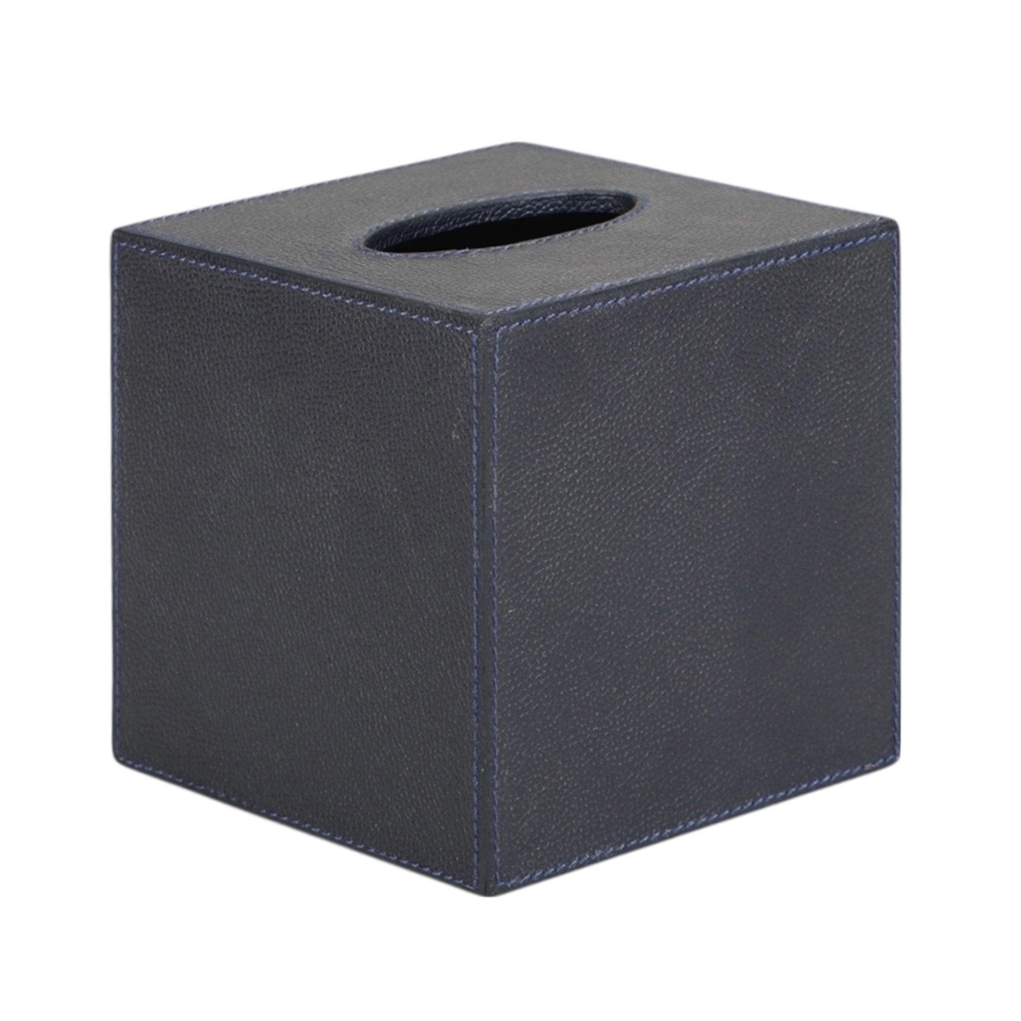 Navy Leather Tissue Box