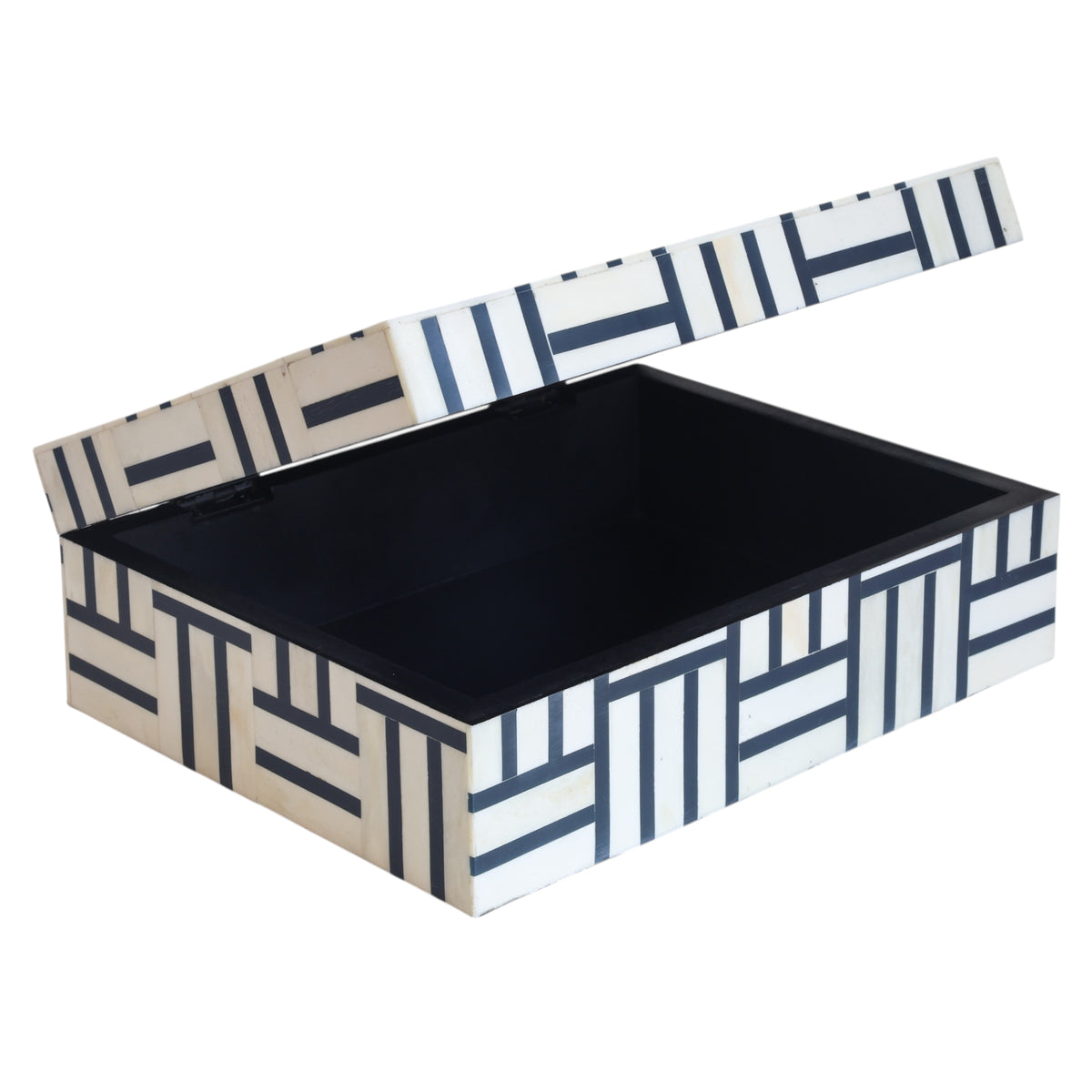 Navy & White Line Pattern Bone Box