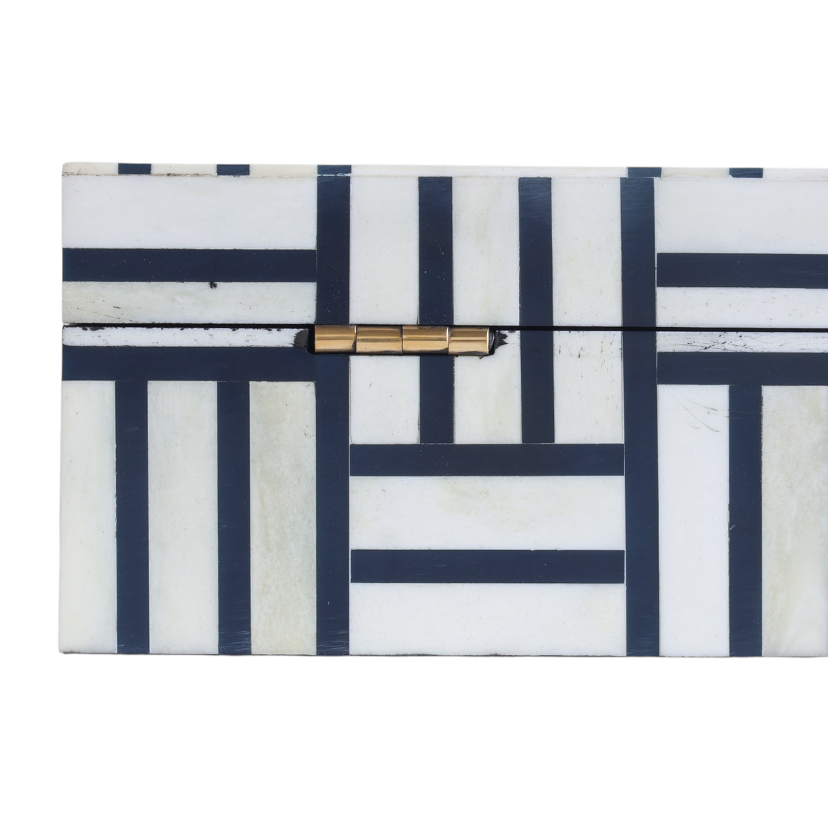 Navy & White Line Pattern Bone Box