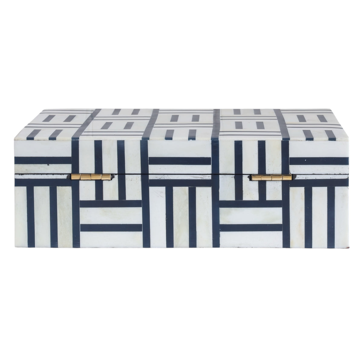 Navy & White Line Pattern Bone Box