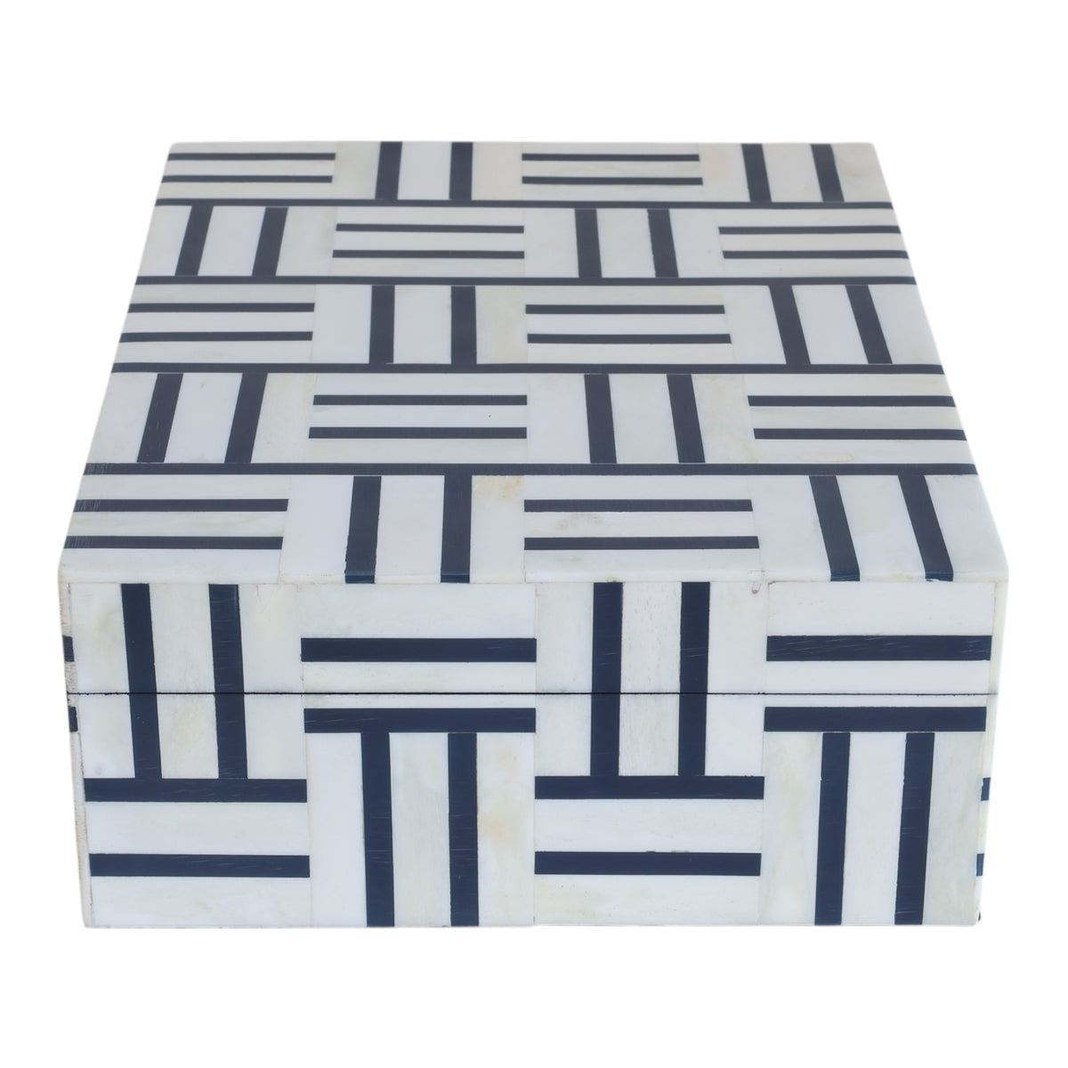 Navy & White Line Pattern Bone Box
