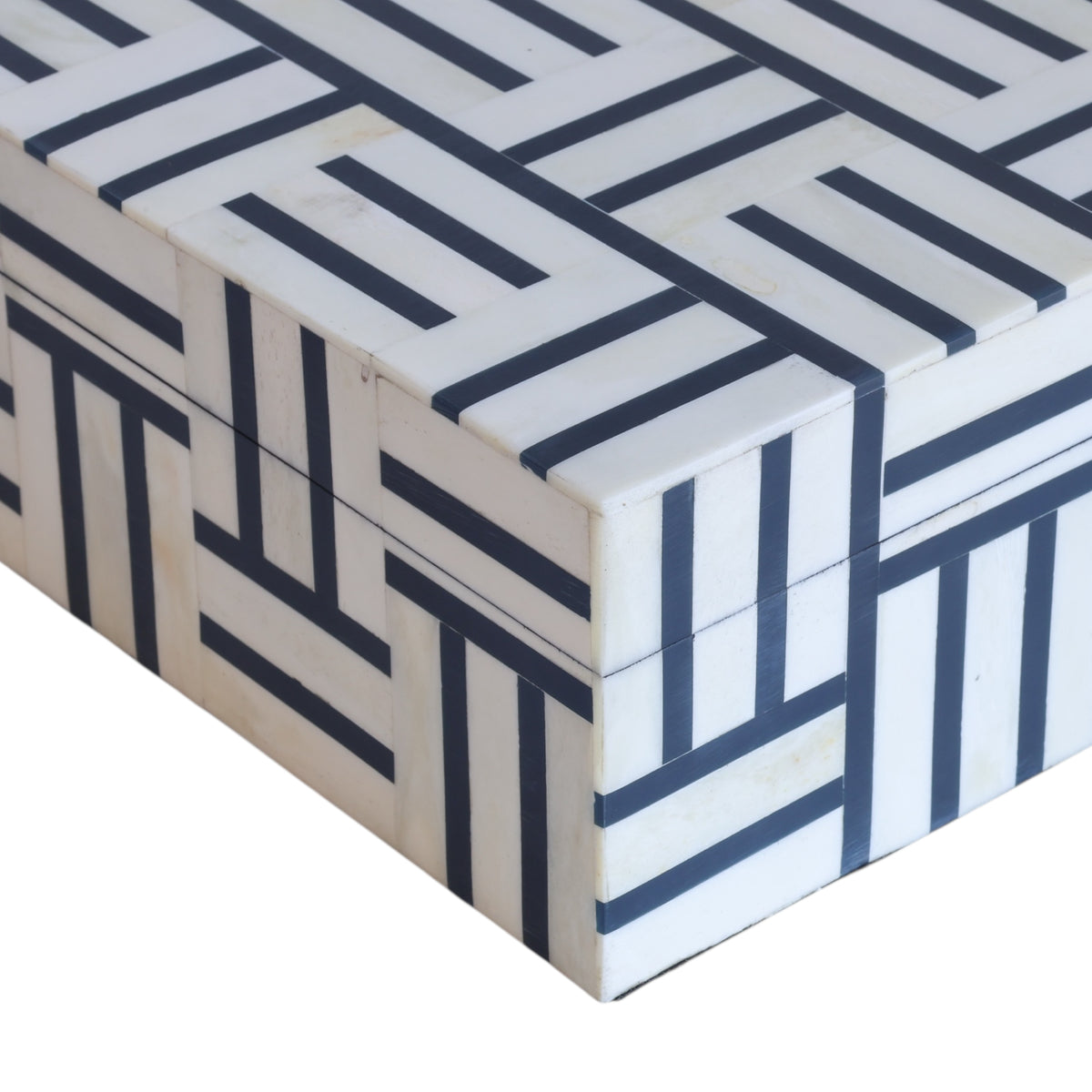 Navy & White Line Pattern Bone Box