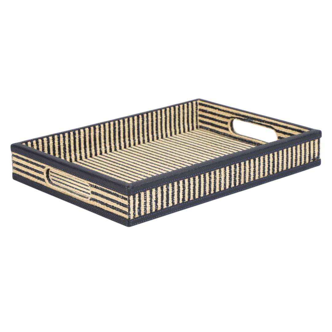 Navy Striped Raffia Tray