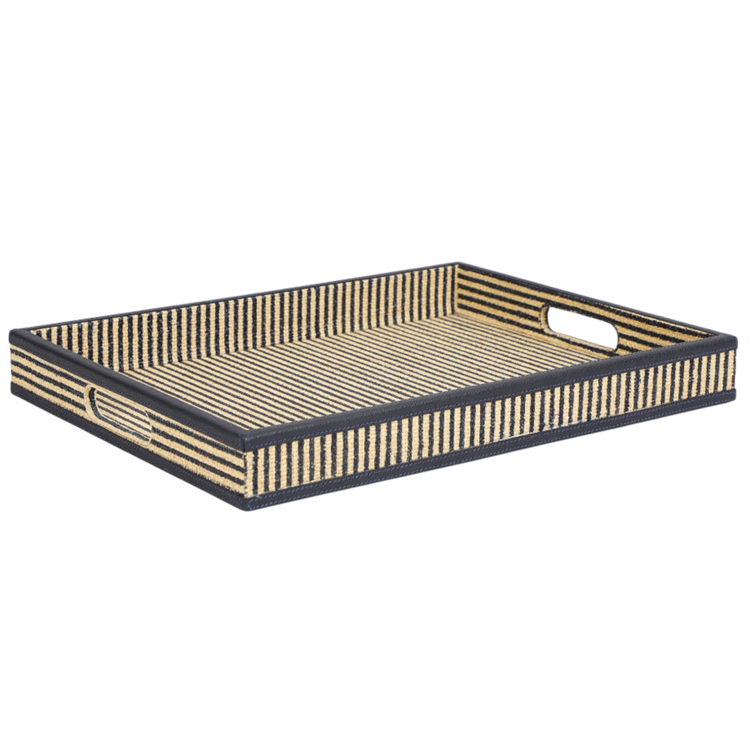 Navy Striped Raffia Tray