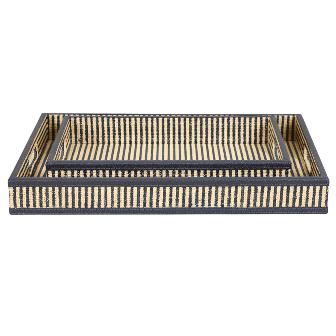 Navy Striped Raffia Tray
