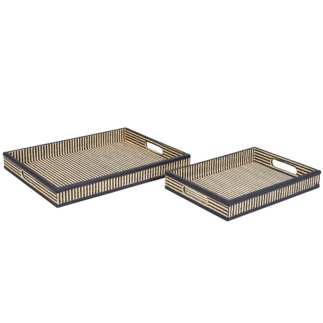 Navy Striped Raffia Tray