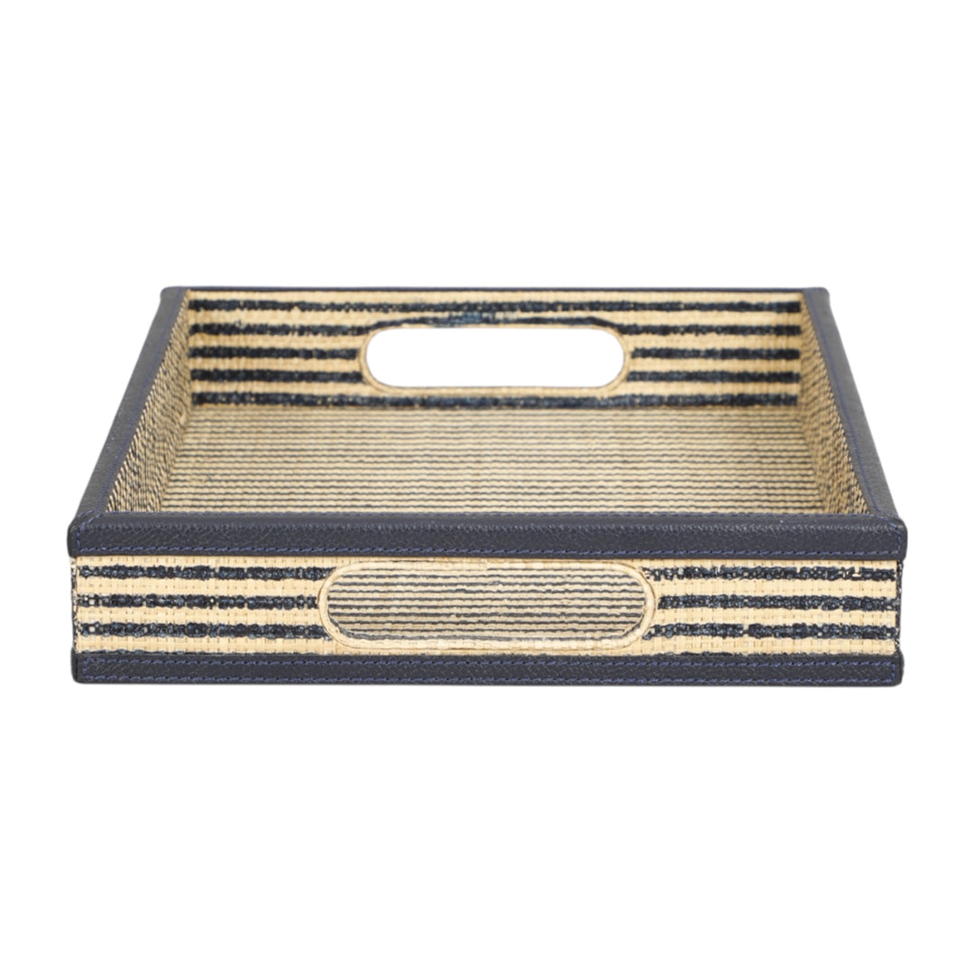 Navy Striped Raffia Tray