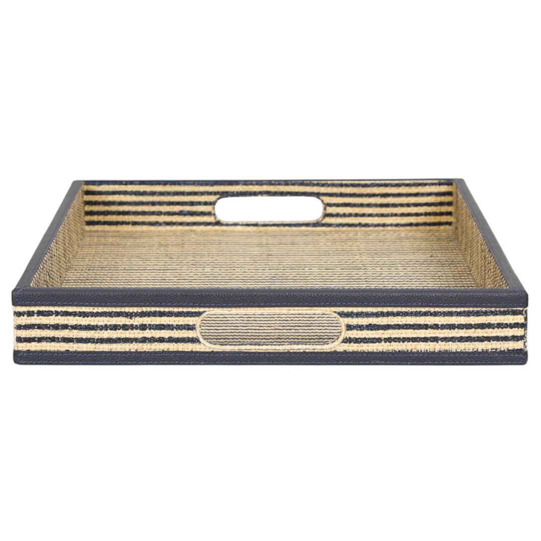 Navy Striped Raffia Tray
