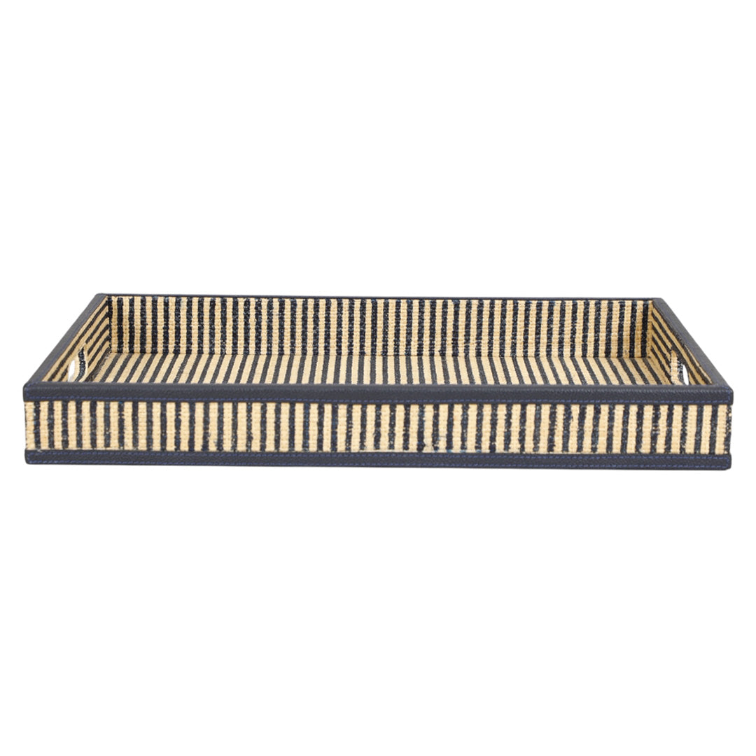 Navy Striped Raffia Tray
