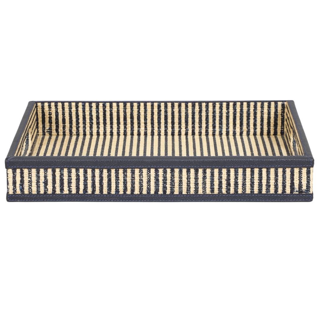 Navy Striped Raffia Tray