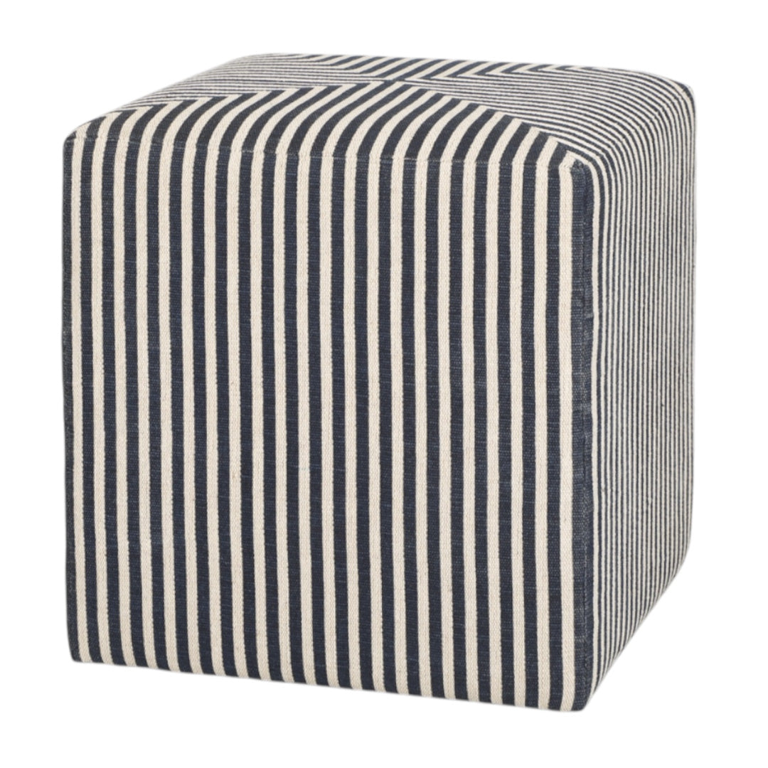 Navy Striped Jute Ottoman