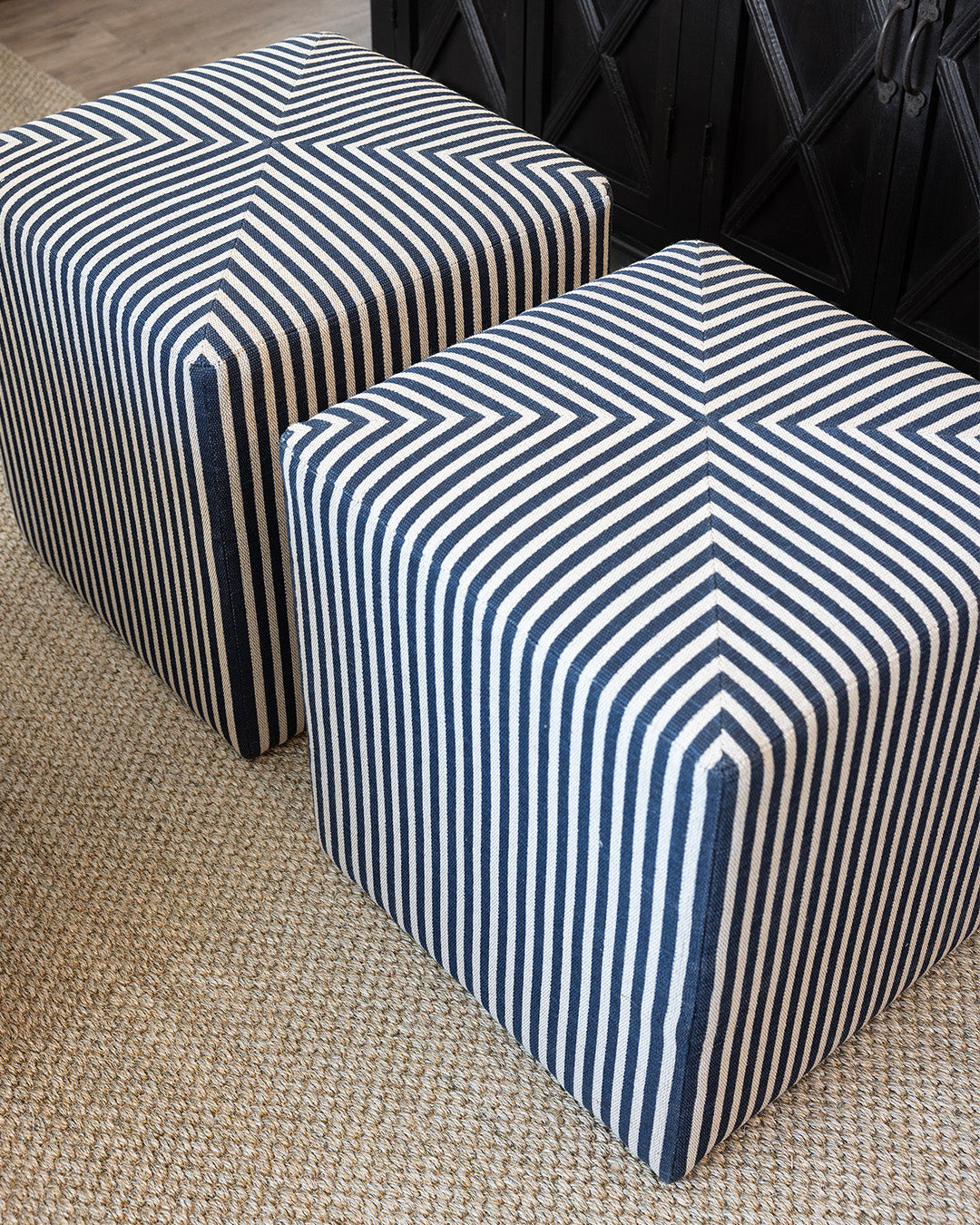 Navy Striped Jute Ottoman