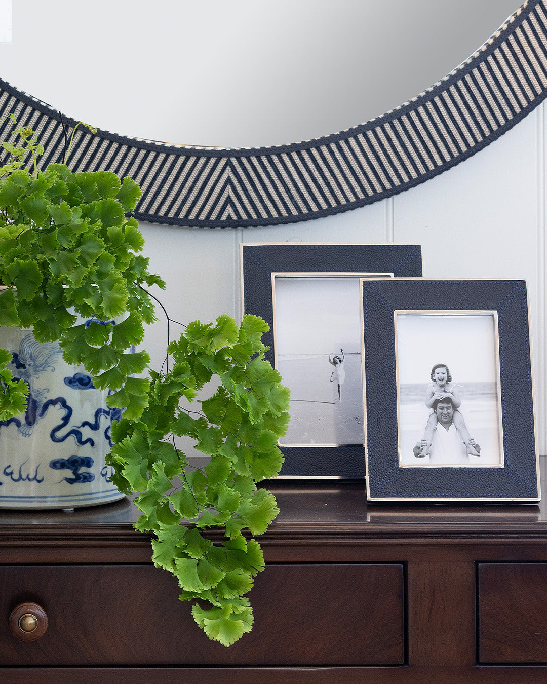 Navy Leather & Silver Frame