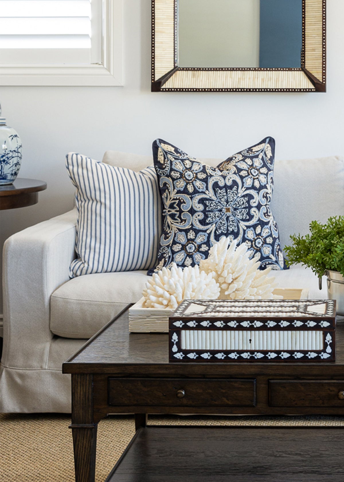 Navy Hand Embroidered Cushion