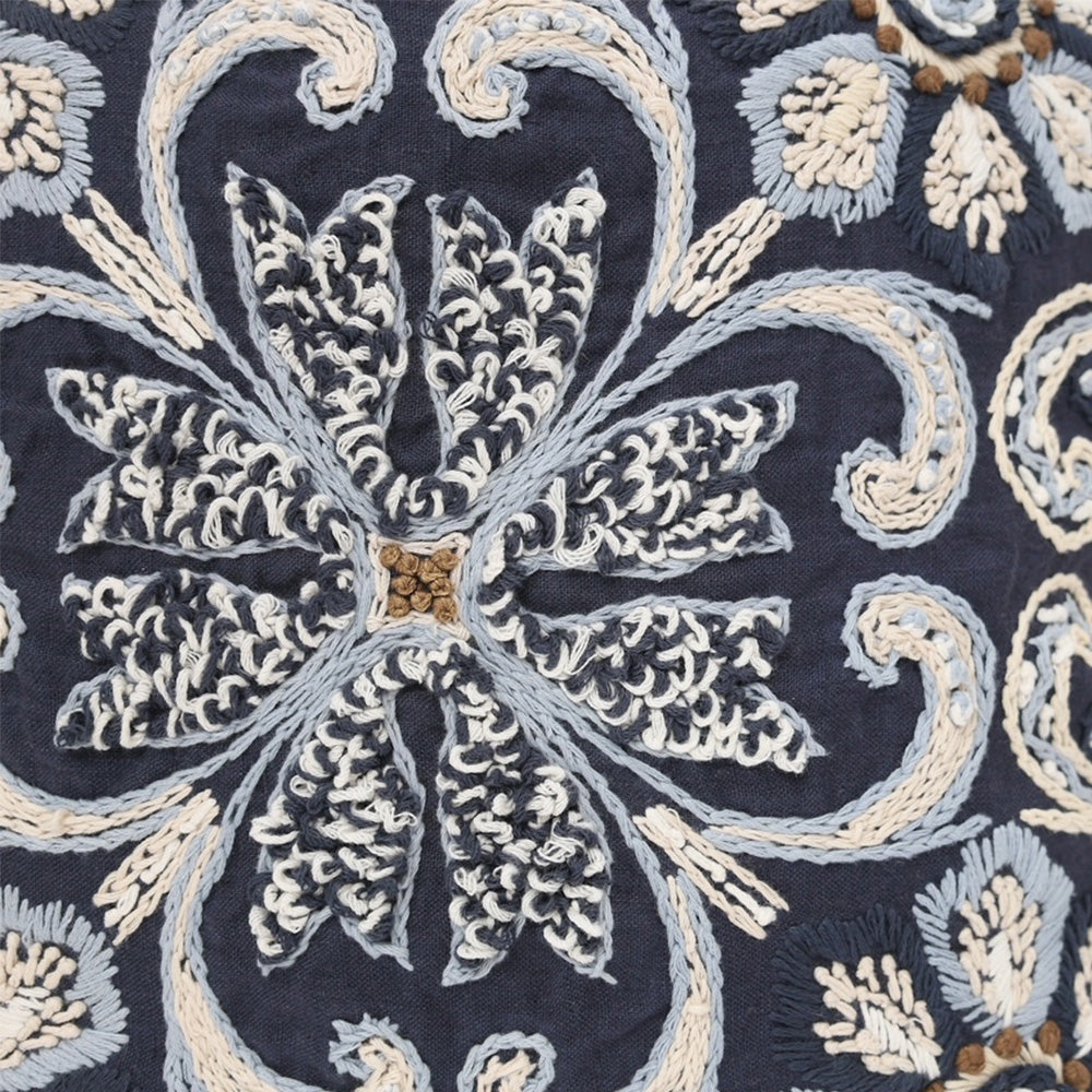 Navy Hand Embroidered Cushion