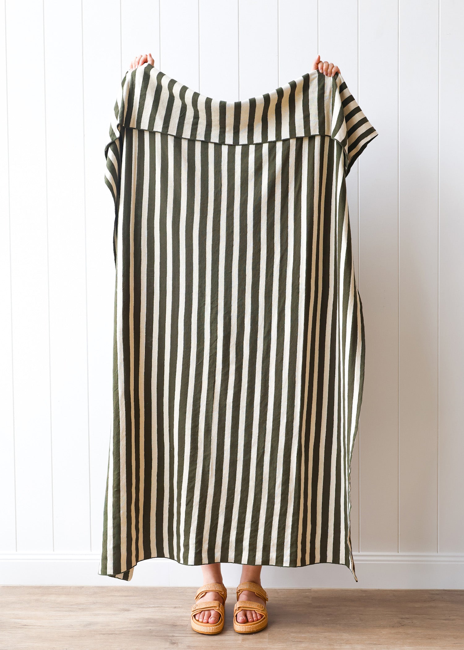 Striped Cotton Throw Olive Green
