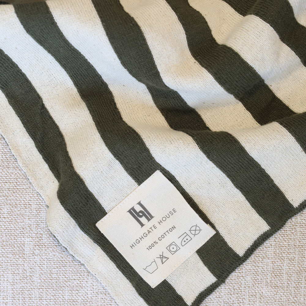 Striped Cotton Throw Olive Green